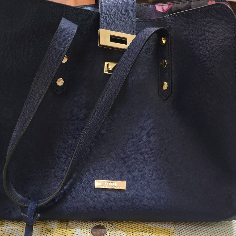 Trina Turk Navy Tote with Gold Accents